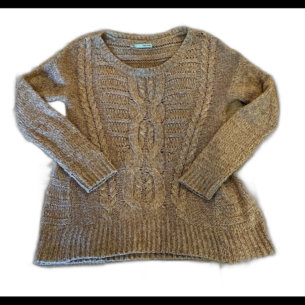Maurices  Sweater Crew‎ Neck Cable Knit Size Medium Variegated Tans Loose Weave